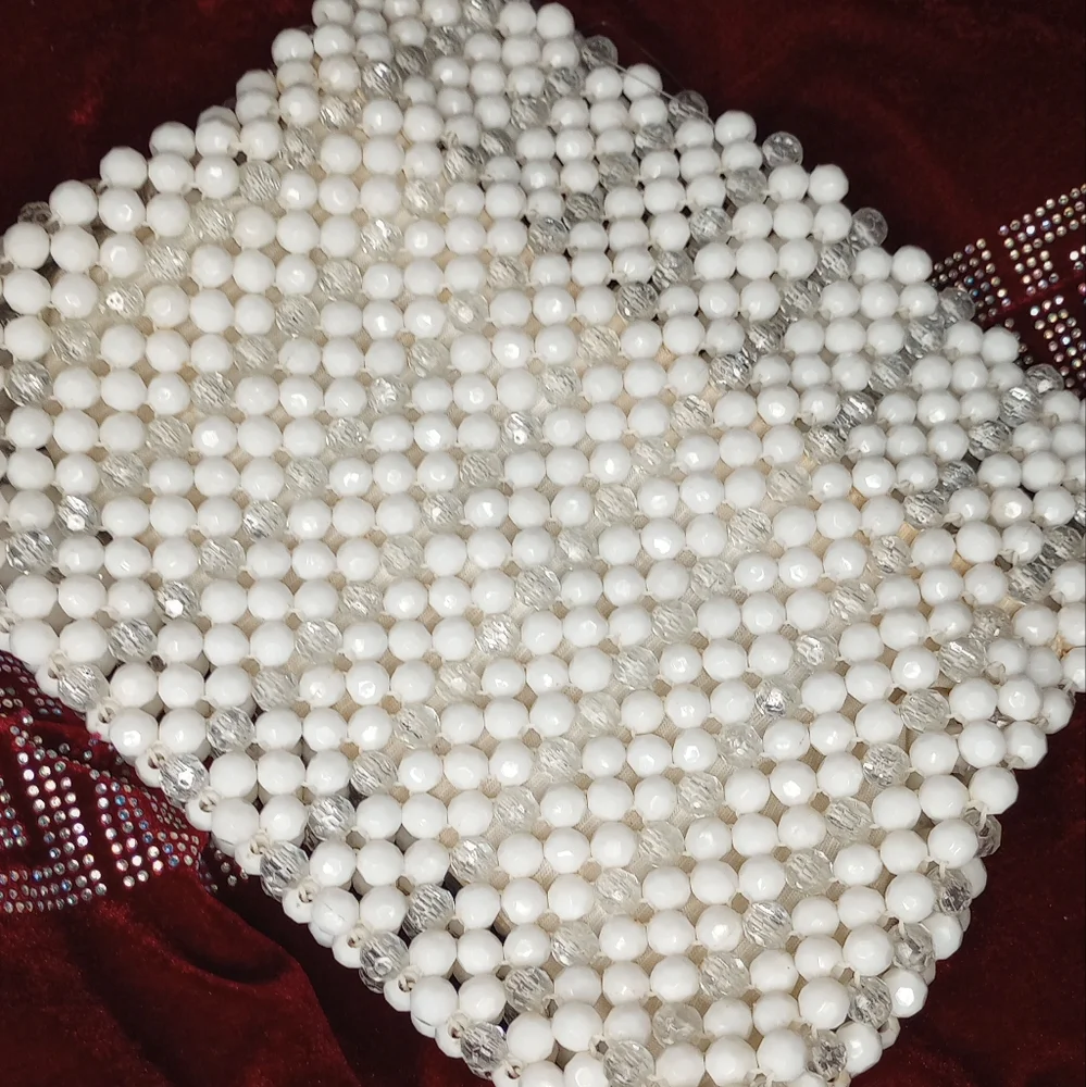 Vintage Hand Made In Hong Kong Elegant‎ White Beaded Handbag